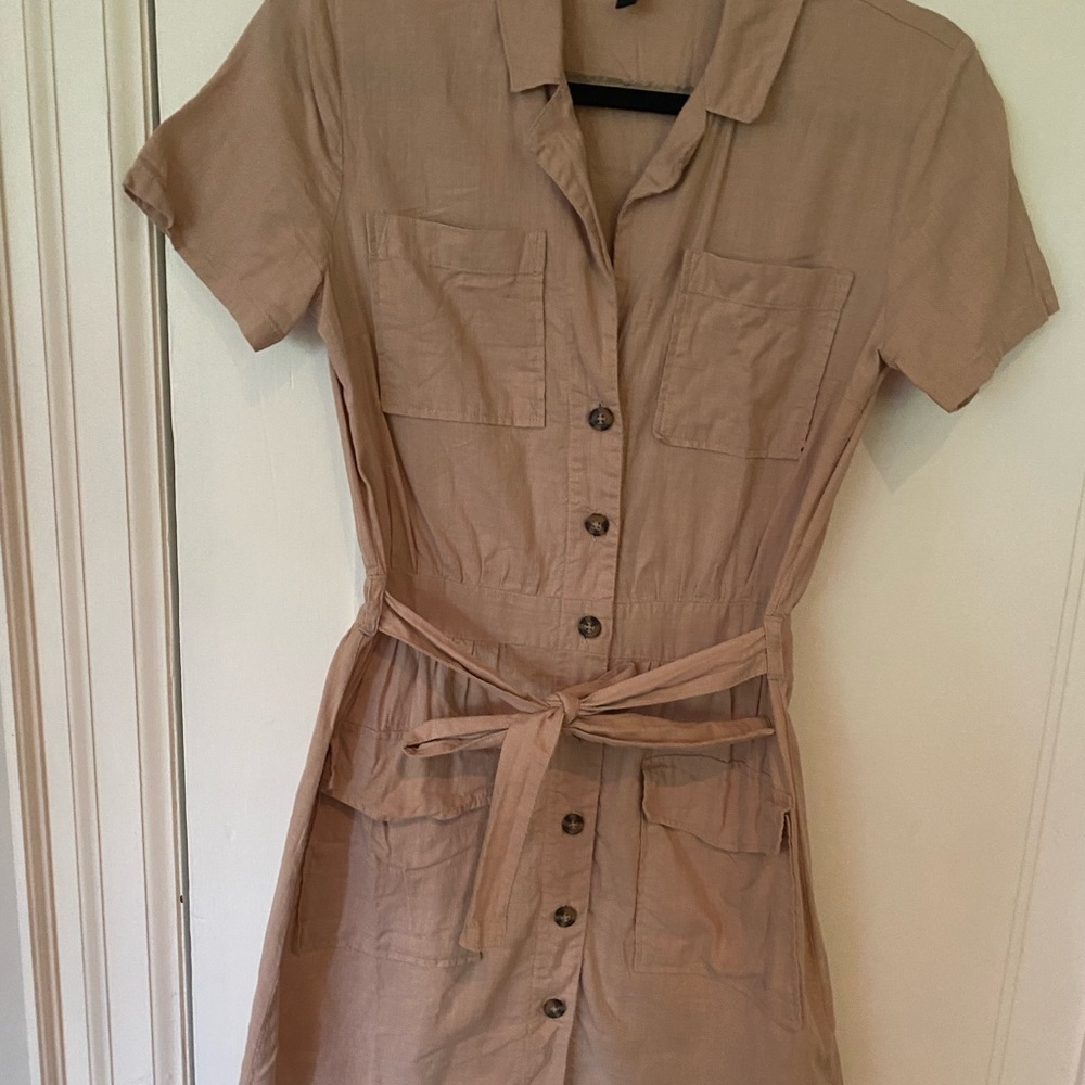 H&M Button Up Utility Dress Safari Style Cargo Dress Beige Brown size xxs - Picture 9 of 9